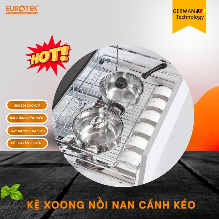 Kệ xoong nồi nan dẹt SUS304 cánh kéo 700 Eurotek
