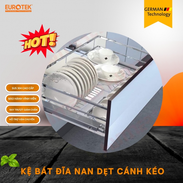 Kệ bát đĩa nan dẹt SUS304 cánh kéo 600 Eurotek