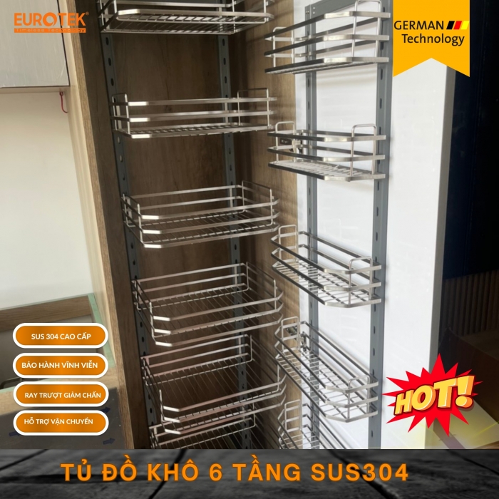 Tủ Đồ Khô 6 Tầng Nan Dẹt SUS 304 450 Eurotek