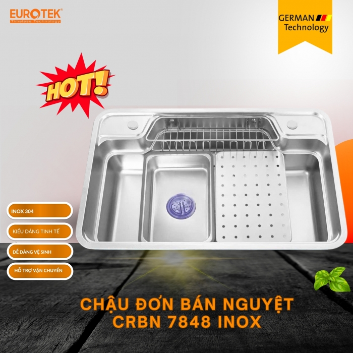 Chậu Đơn Bán NguyệT CRBN 7848 3.5 Inox Eurotek