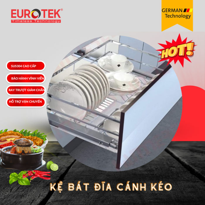 Kệ bát đĩa nan dẹt SUS304 cánh kéo 800 Eurotek