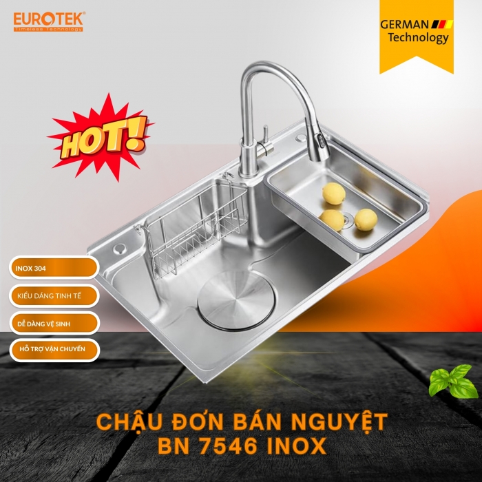 Chậu Đơn Bán Nguyệt BN 7546 Inox Eurotek