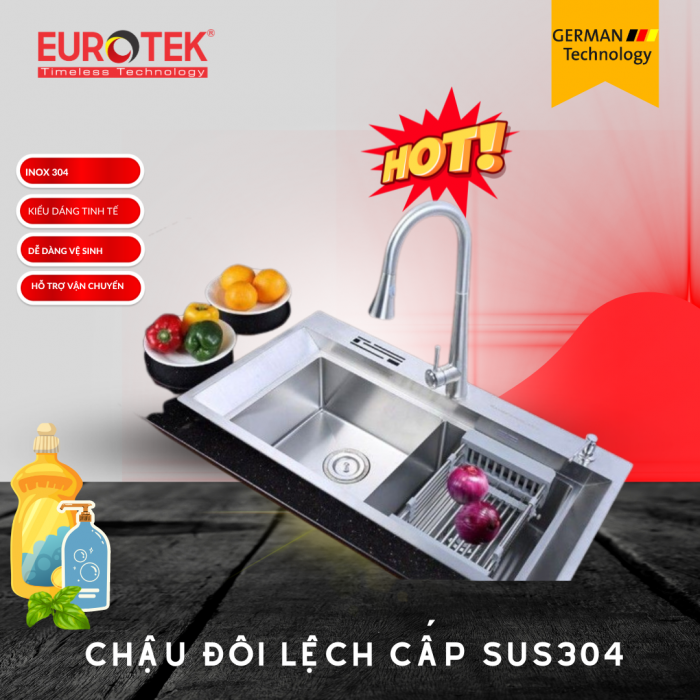 Chậu đôi lệch cấp CRL 8245 3.5 304 Eurotek