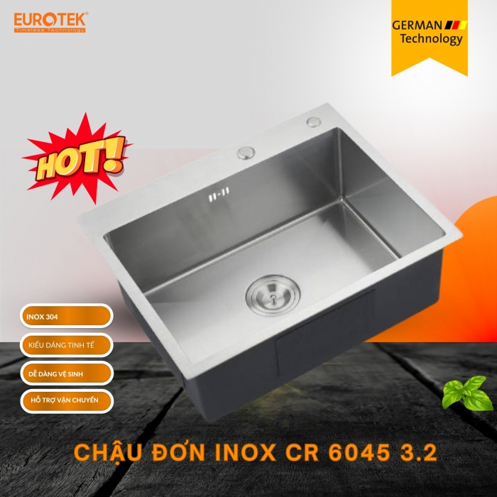 Chậu Đơn CR 6045 Inox 3.2 Eurotek