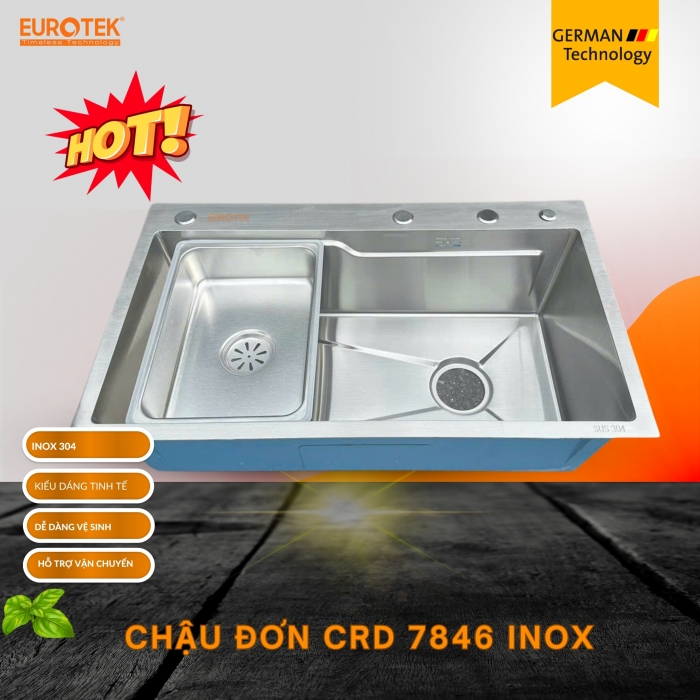 Chậu Rửa Đơn CRD 7846 Inox Eurotek
