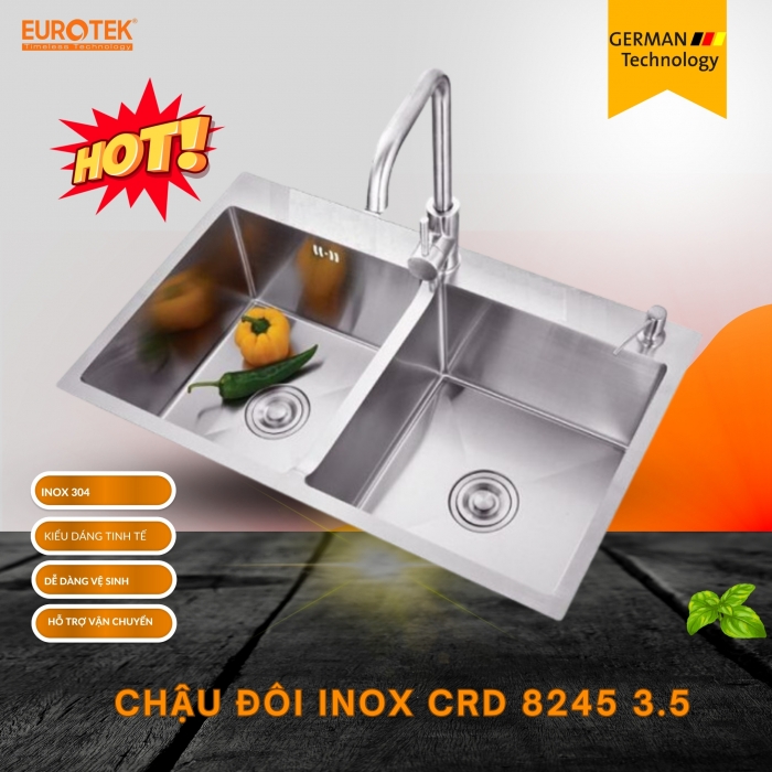 Chậu Đôi Inox CRD 8245 3.5 Eurotek