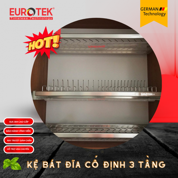 Kệ Bát Đĩa Cố Định VIP 3 Tầng 900 Eurotek