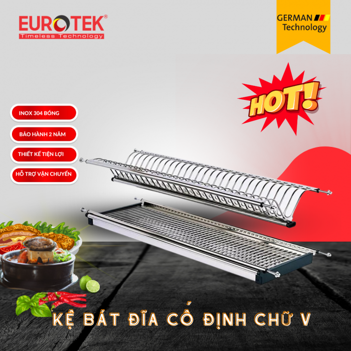 Kệ bát đĩa cố định chữ V 600 Eurotek