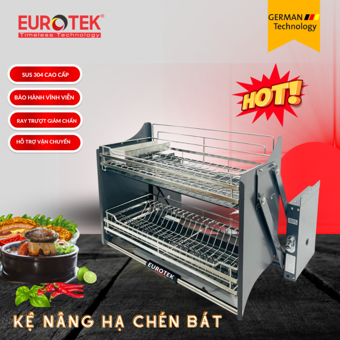 Kệ bát đĩa nâng hạ SUS304 Eurotek