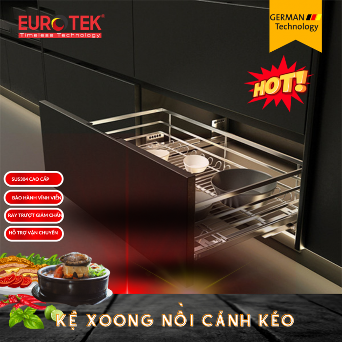 Kệ xoong nồi nan dẹt SUS304 cánh kéo 600 Eurotek